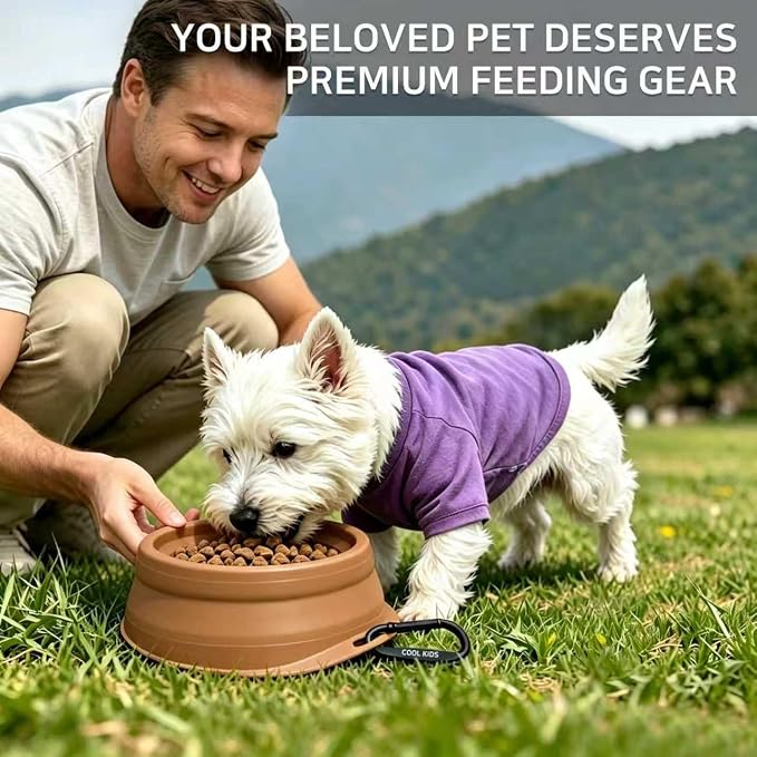 Cool Kids Collapsible Dog Bowl Travel Portable Anti-Tip Double-Sided | 2-In-1 Slow Feeder & Hydration, Catnip Scent, Abs+Tpe Sturdy Build, Fits Small Medium Pups, Hiking Camping Gear