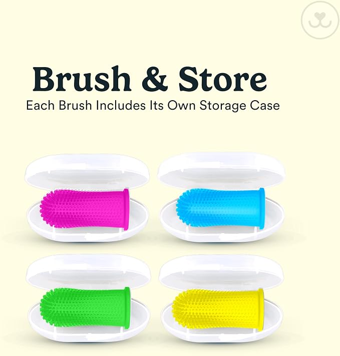 Jasper Dog Toothbrush, 360° Finger Toothbrush for Dogs & Cats, Neon 4-Pack | 12x More Bristles, Teeth Cleaning Kit for Small & Large Pets, Toothpaste Not Included, Fights Bad Breath, Extra Soft Silicone