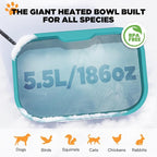 IPOW Pet Heated Water Bowl - 5.5L Extra-Large Rectangular Outdoor Durable Outdoor Dog Bowl with Anti-Chew Cord, Keep Water Warm at 77-95℉ for Cats & Dogs, BPA-Free, Spill-Proof, Blue