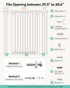 COMOMY 42" Extra Tall Baby Gate for Stairs Doorways, Fits Openings 29.5" to 40.6" Wide, Auto Close Sturdy Safety Dog Gate for House, Pressure Mounted Easy Walk Through Pet Gate with Door, White
