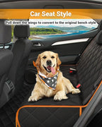 Dog Car Seat Cover, 600D Heavy Dute Car Seat Cover for Dogs Pets, 100% Waterproof Anti-Scratch Nonslip Dog Hammock for Cars, Seat Covers Protector with SeatBelt for Sedan SUV Truck Standard Oran&Black