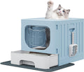 YITAHOME Large Enclosed Cat Litter Box w/Mat Scoop Blue Litter Box with Lid | Anti-Splash Kitty Litter Box with Lid & Pull-out Tray for Odor Control & Easy Cleaning, Front Entry Top Exit, Quick Assembly
