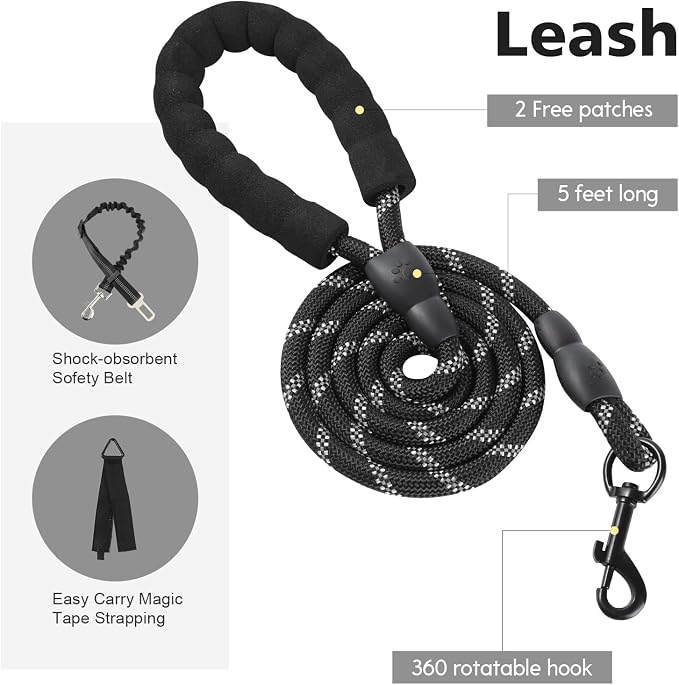 No Pull Tactical Dog Harness Medium Sized Dog, Service Dog Vest, M, Black | Tactical Dog Vest Harness and Leash Set, Adjustable Military Service Dog Harness with Handle for Medium Large Dogs