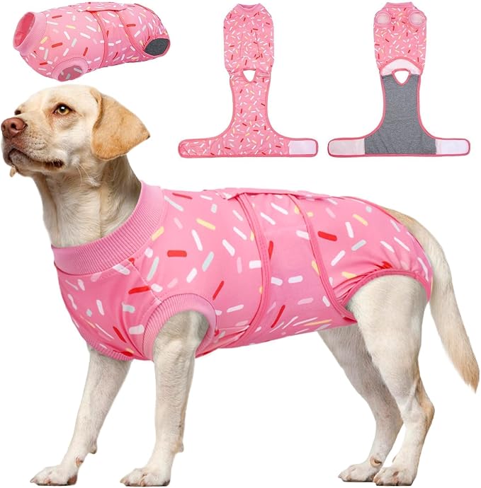 Kuoser Dog Surgery Suit, Comfy Dog Recovery Suit Female Doggie Onesie for Surgery, Post-Op Onesie for Female & Male Dogs, Soft Protective Wear, PinkRibbon XL