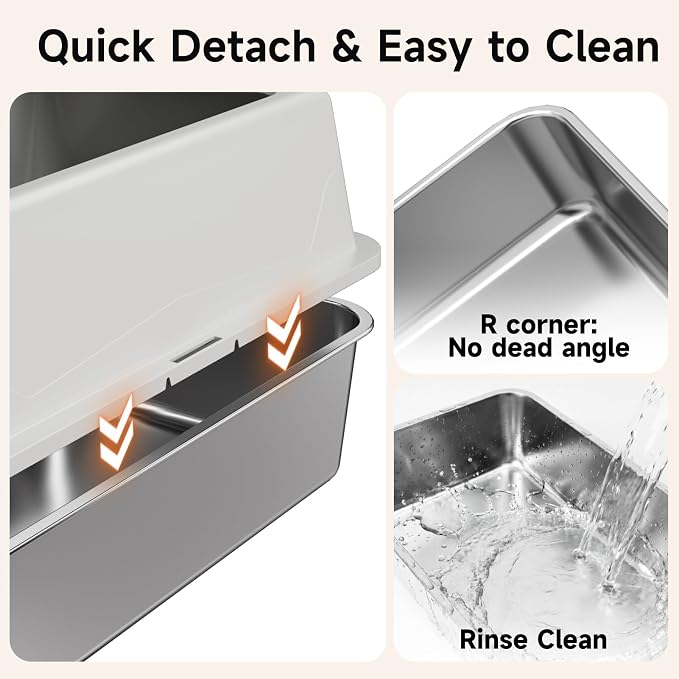 2 Pack XL Stainless Steel Litter Box with High Sides for Large Cat | Extra Large Tall Wall Open Top Deep Metal Pan, Anti-Leak Non-Stick Odor Control, 2 Scoops Included