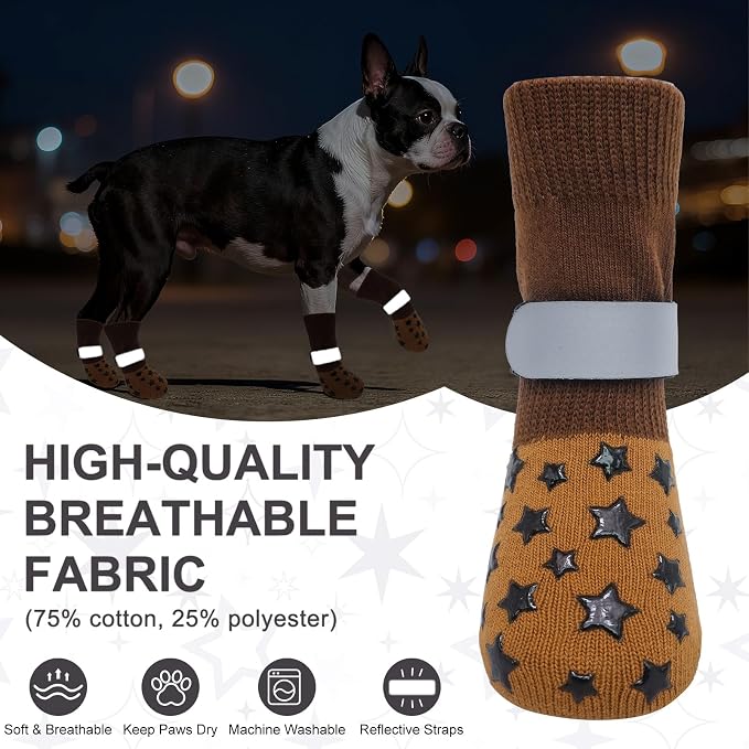 BEAUTYZOO Anti Slip Dog Socks to Prevent Licking Paws, Dog Shoes for Hot Pavement, Grip Socks for Dogs on Hardwood Floors, Dog Booties Alternative, Reflective&Washable Paw Protection for Senior Dogs