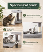68 Inches Heavy Duty Cat Tree for Indoor Cat, Big Cat Tower | Cat Houses & Tree Tower with 2 Condos, Sisal Scratching Posts & Large Platform for Indoor Cats Large Adult, Grey