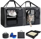 Lekereise Extra Large Cat Carrier Soft Sided, 37" x 18" x 18", Large cat Travel Carrier for 2 Cats with Zipper Locks for Moving Across The Country, Foldable for Storage, Black