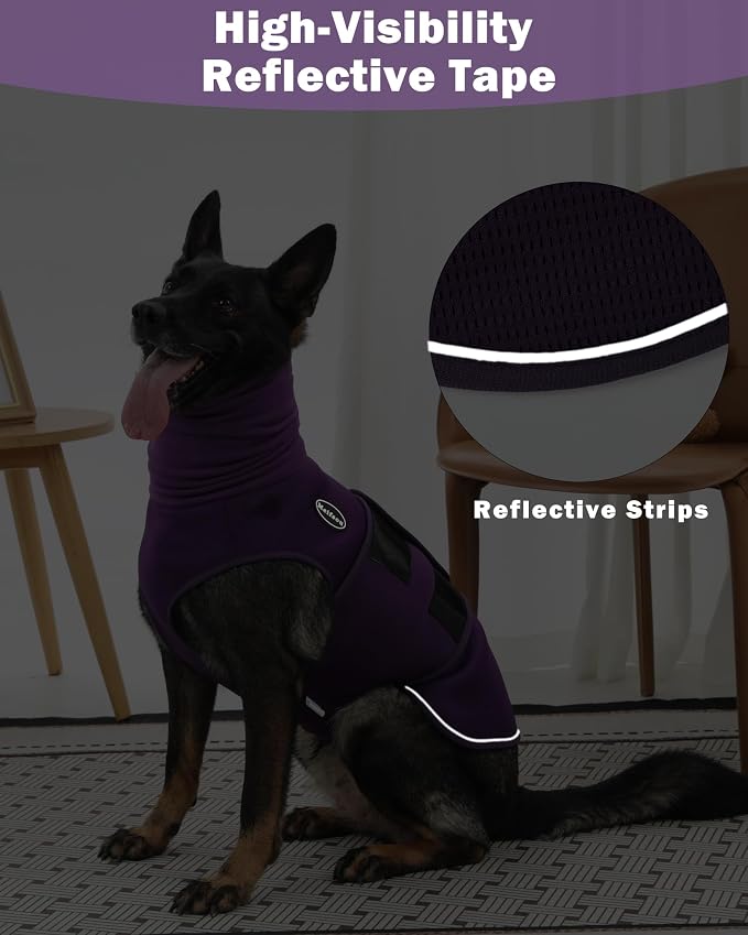 Meifsou Dog Anxiety Vest with Hood, Skin-Friendly Thunder Jacket for Dogs, All-in-One Dog Calming Shirt with Hood for Thunder, Fireworks, Separation - Keep Pet Calm Without Medicine, Purple, XL