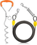 Petbobi Dog Tie Out Cable and Stake, 20ft Heavy Duty Dog Leads for Yard | 4in Shock Spring, 16in Spiral Ground Anchor, 360° No-Tangle Swivel, Chew-Proof Rustproof Wire, Up to 120 lbs, Outdoor Camping