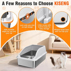 2PACK Stainless Steel Cat Litter Boxes XL Large Metal Pan Include Scoop | High Sides Lid Odor Free Easy Cleaning Anti-Scratch Anti-Urine Leakage Non-Sticky