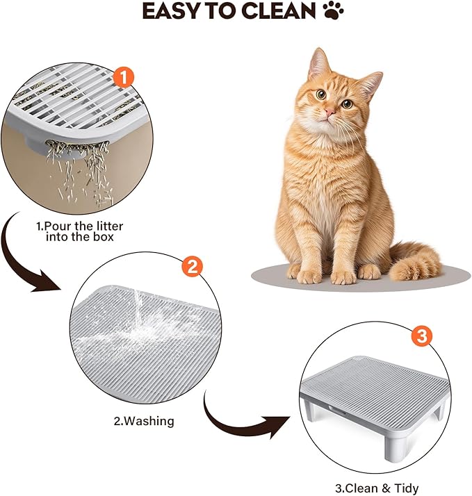 Cat Step Ramp Adjustable Litter Box Step with Filter Function, Black | Elevated Double Layer Litter Box Ramp for Kitten & Old Cats, Easy Cleaning Litter Box Step Stool for Automatic Cat Litter Box