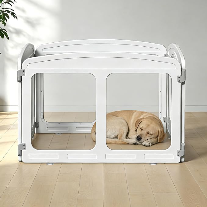 Clear Puppy Playpen Indoor - Ideal for Small & Toy Dogs - Height 24 Inch, 4 Panels, White
