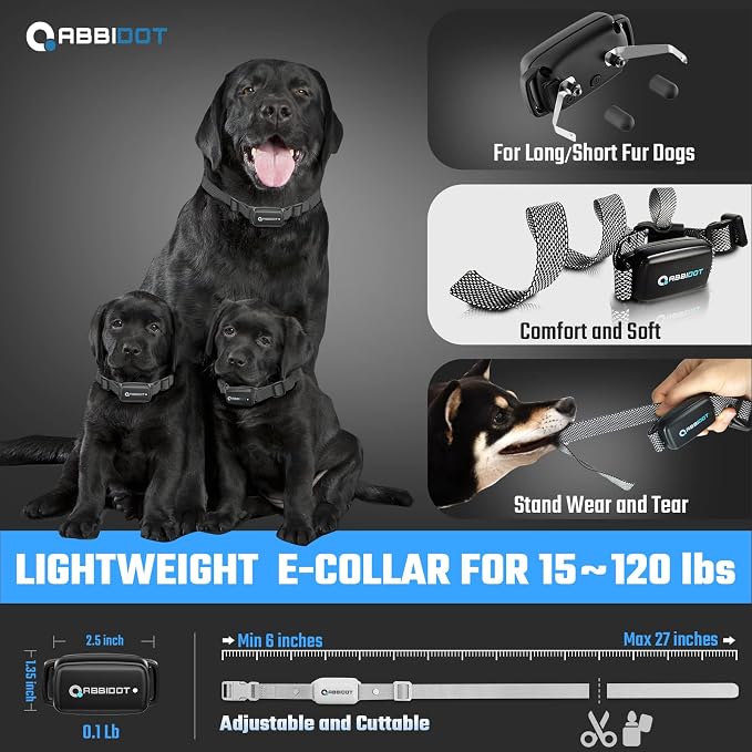 ABBIDOT Shock Collar for Dogs 3300 FT Dog Shock Collar with Remote, 4 Modes Training Collar, IPX7 Waterproof, Light &Safety Lock, Rechargeable E-Collar for Small Medium Large Dogs (15-120 lbs),Black