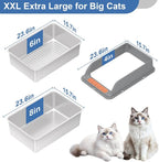 Stainless Steel Sifting Litter Box with Lid, XXL Extra Large Sifting Cat Litter Box for Pine Pellets & Big Cats,Metal Pellet Sifter Litter Pan System for Odor Control,Sifting Box Liners & Scoop