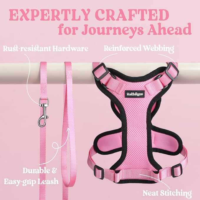 rabbitgoo Cat Harness and Leash Set, Escape Proof Vest, Pink | Soft Breathable Mesh, Easy Adjustable Fit, Snap Buckles, Sturdy Clip, Reflective Strips, for Small & Average Cats Walks, Xs