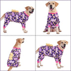 LovinPet Large Dog Pajamas, Four-Leg Stretch Onesie Bodysuit, Lightweight UV-Shielding Pajamas, Anti-Lick Calming Recovery Suit for Surgery, 3D Dino Egg Spikes, Easy on/Off， Purple， XL