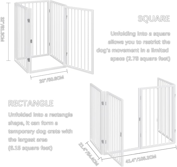 Vantas 80" x 32" Foldable Freestanding Extra Wide Dog Gate with Door,White | Freestanding Dog Gate for Stairs and Doorways, Renter Friendly No Drill, Extra Wide, Easy Storage, With Support Feet