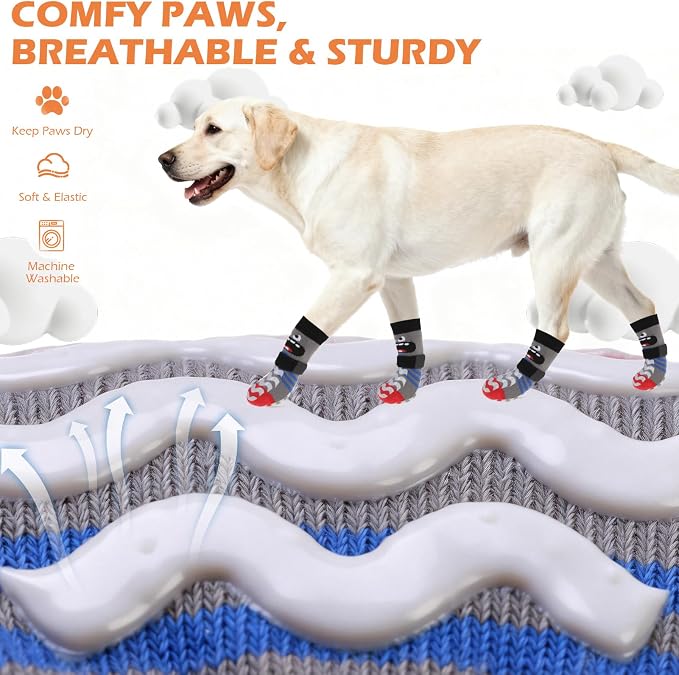 EXPAWLORER Dog Socks to Prevent Licking Paws with Grippers for Hardwood Floors Anti Slip, Cute Double Sides Dog Winter Shoes Booties Boots & Paw Protectors with for Small Medium Large Senior Dogs L