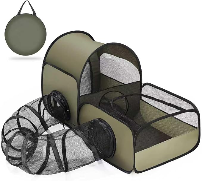 Tailtastic Indoor/Outdoor Cat Playpen with Surround Tunnel 2 Zones Green | escape-proof enclosed enslosure,lightweight foldable for travel, ideal for indoor cats, multi-cat homes & birthing
