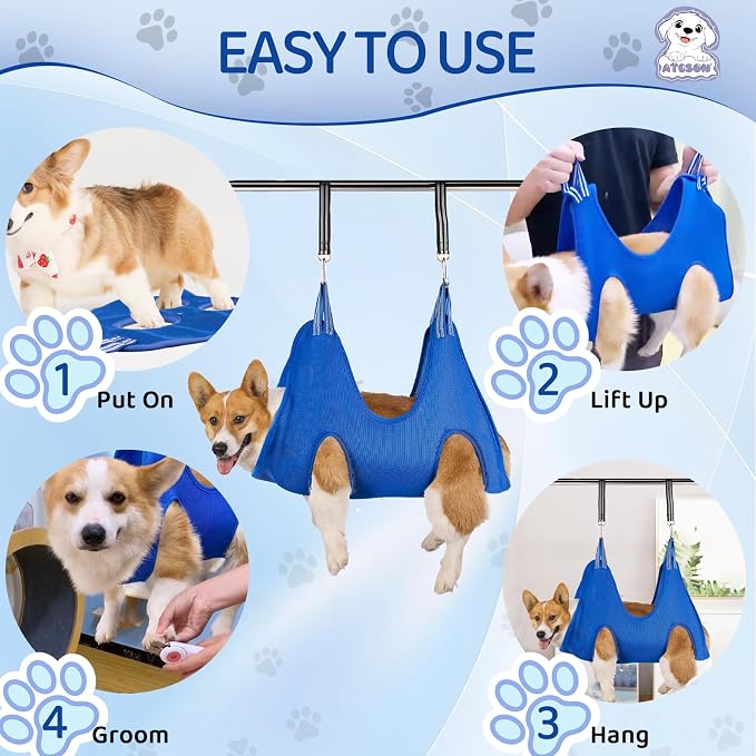 Dog Grooming Hammock for Large & Giant Dogs, Pet Grooming Sling with Nail Clippers, Trimmers & Scissors – Comfortable & Safe Grooming Harness for Stress-Free Nail Trimming for XXXL Dogs