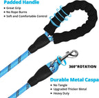 Long Dog Leash 30 FT: Heavy Duty Rope Leashes for Dogs Training with Swivel Lockable Hook Reflective Threads Bungee and Padded Handle - Dog Lead for Large Small Medium Dogs Outside Walking Hiking Blue