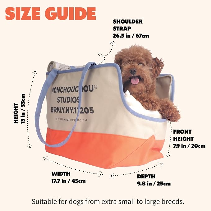 Dog Tote Bag for Small Dogs 4–20 lbs with Safety Leash, Purse Carrier,Beige | safety leash hooks, removable cushion cover, and flat support base for comfortable everyday travel and hands-free carrying.