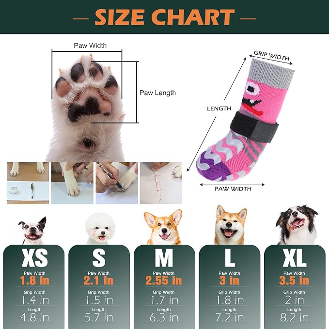 EXPAWLORER Dog Socks to Prevent Licking Paws with Grippers for Hardwood Floors Anti Slip, Cute Double Sides Dog Winter Shoes Booties Boots & Paw Protectors with for Small Medium Large Senior Dogs L