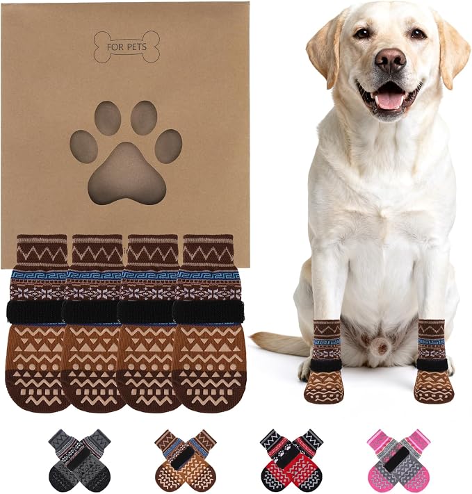 KOOLTAIL Dog Socks to Prevent Licking Paws for Hardwood Floors Anti Slip,Warm Winter Pet Boots&Paw Protector with Grippers,Double Sides Puppy Shoes Booties for Small Medium Large Senior Dogs XL