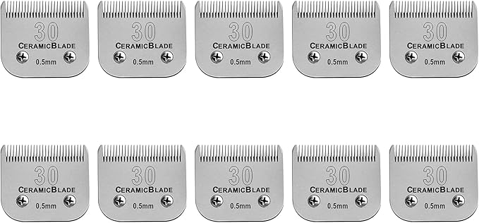 30# Dog Blade Set Compatible with Andis/Oster A5,Wahl KM10 Series Clipper | Size 30 Cut Length 1/50"(0.5mm)，Made of Ceramic Blade & Stainless Steel Blade,10 Pack