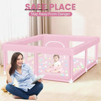 Hiaksedt Baby Playpen 50"x50" Baby Girl Play Pen for Babies and Toddlers | Safe Structure and Soft, Skin-Friendly Fabric with Zipper Gates Pink