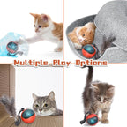 Interactive Cat Toy Ball, Automatic Self-Rolling Cat Toy with Feather Tail, Rechargeable Smart Cat Ball for Indoor Cats（Red）
