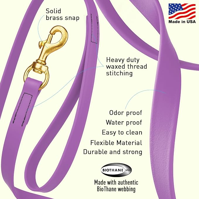 Viper Biothane K9 Working Dog Leash Waterproof Lead for Tracking Training Schutzhund Odor-Proof Long Line with Solid Brass Snap for Puppy Medium and Large Dogs, 20ft Amethyst Purple