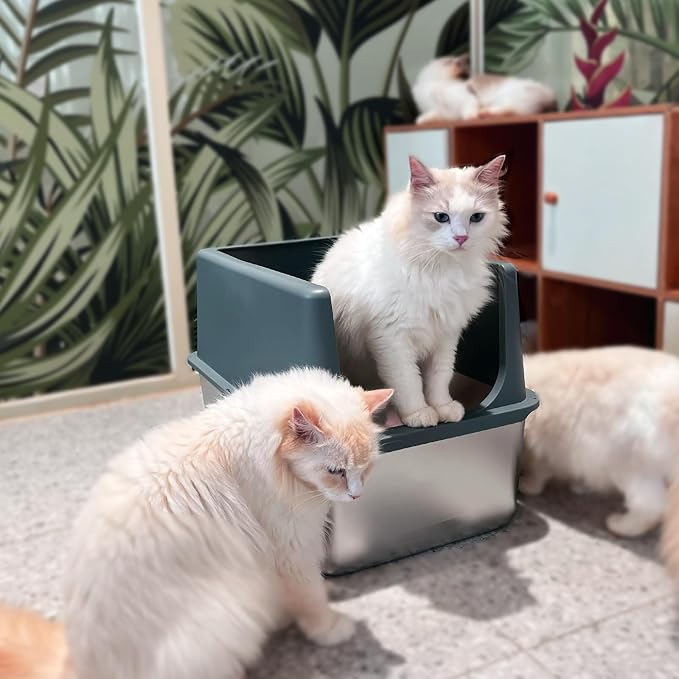 Stainless Steel Cat Litter Box with Lid,Metal Cat Litter Box,23.5x15.5x16in | Cat Litter Pan for Large Cats, Non-Sticky Large Kitty Litter Box Easy to Clean, Anti-Leakage,xxxl