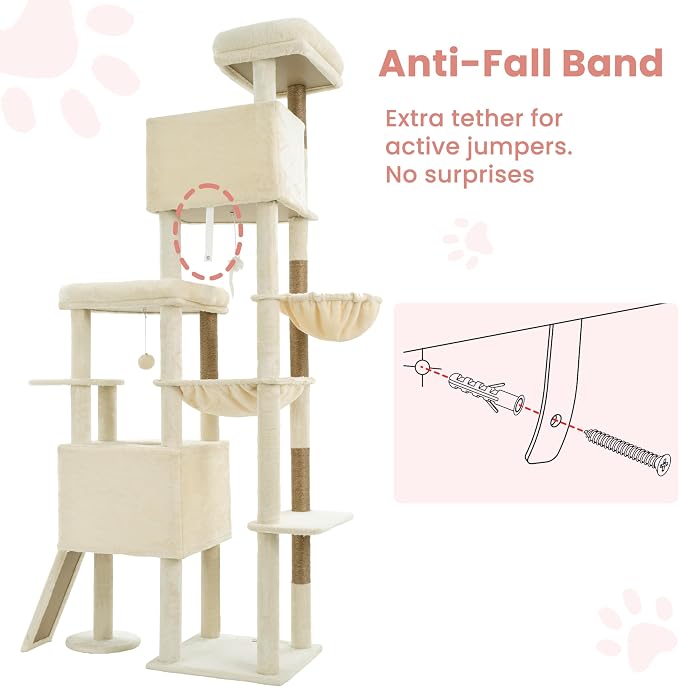 Cat Tree, 78.7" Tall Heavy Duty Cat Tower for Indoor Cat VCT033MJ | Cat Furniture with Sturdy Structure, Spacious Condo, Cozy Top Perch & Scratching Posts, Hammock, Beige