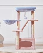 Taoqimiao Cat Tree, 38.5In Cat Tower for Indoor Cats, Suitable for Kittens | Thick Padded Top Perch, Luxurious Cat Condo, Adjustable Basket, 1-Piece Ramp Scratcher, 3 Sisal Posts, Pink&Blue, MS029SPB