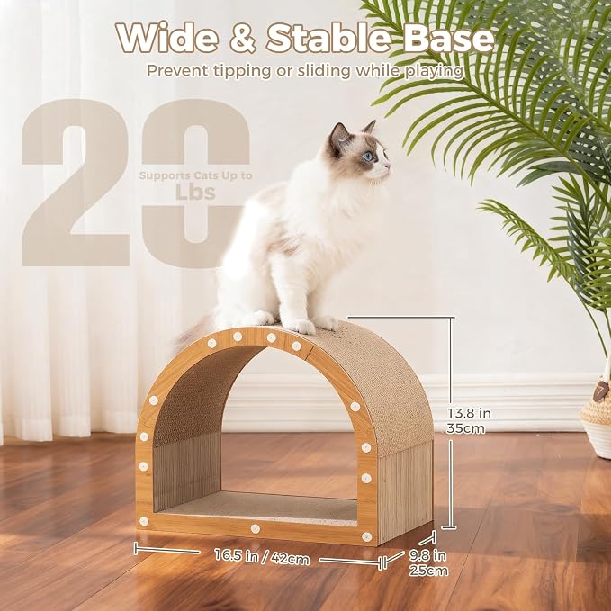 Avont Cardboard Cat Scratcher House, Kitten Tunnel & Scratching Pad | Modern Scratch Pad for Indoor Cats, Durable Corrugated Cardboard Scratcher for kitty