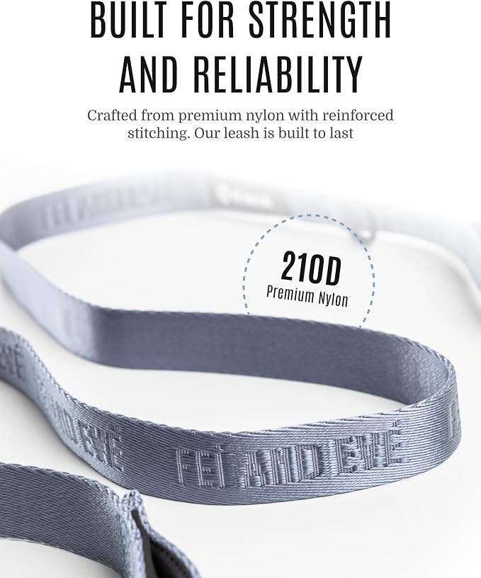 Fei & Eve Classic Dog Leash | Soft-Touch 210D Nylon, Dual Padded Handles, Traffic Handle, Tangle-Free, Heavy Duty, Dusk Blue, 6FT