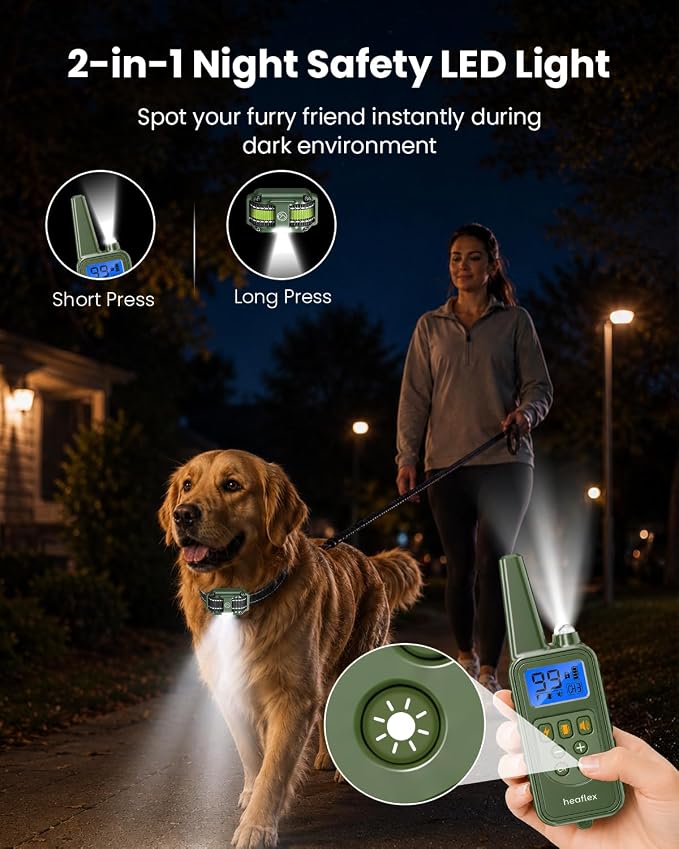Dog Training Collar with Remote, 4-Mode Beep/Vibe/Shock/Light, IPX8 | Electronic Dog Shock Collar, E-Collar, Rechargeable, 3300FT, Fits Small Medium Large Dogs