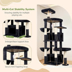 Globlazer Cat Tree for Large Cats, 75in Tall Multi-Level Heavy Duty Cat Tower for Indoor Cats with Extended Platform, 2 Spacious Condos, 2 Padded Perches, 6 Sisal Scratching Posts, S75, Dark Grey