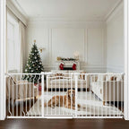 Fairy Baby 71.7"-81.1" Extra Wide Baby Gate with Door, Long Dog Gate for the House Doorway Stairs, Pressure Mounted Safety Gate for Child Kid, Auto Close Metal Pet Barrier with Arch Design, White