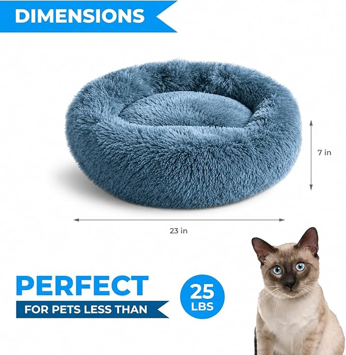 Whiskers & Friends Cat Beds for Indoor Cats, Fluffy Cat Bed Small to Large | Orthopedic Soft Plush Calming Donut Bed, Washable Round Pet Bed, Sized for Kitten to Large Cats & Puppy to Small Dogs