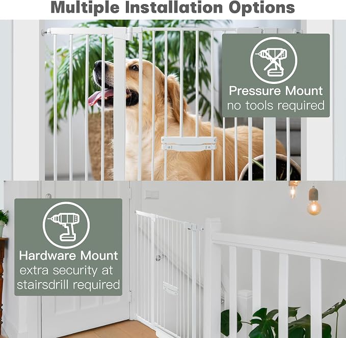 SHYUJAJIE 37 Inch Tall Baby Gate with Small Cat Door | Adjustable 29.55"-46.06 "Wide,Auto Close Dog Gate Easy Walk Thru Pet Gate for Stairs, Doorway, House, Pressure Mounted