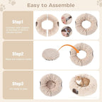 Avont Cat Tunnel Bed for Indoor Cats, Latte | Cat Donut Tunnel Toys | Folds Into a Cozy Bed | 3 Shapes: Donut, C, S | 9.8in Large Cats | 2 Peek Holes & 2 Toy Balls