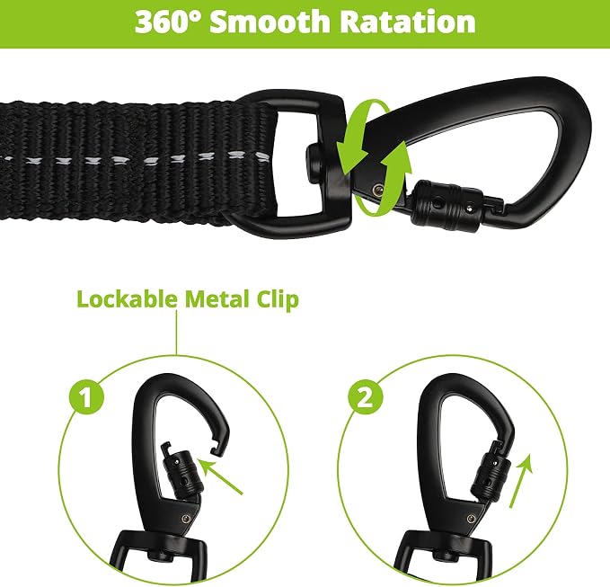 Long Dog Leash 15 FT: Heavy Duty Rope Leashes for Dogs Training with Swivel Lockable Hook Reflective Threads Bungee and Padded Handle - Dog Lead for Large Small Medium Dogs Outside Walking Hiking
