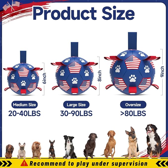 QDAN Dog Balls with Straps, Large Herding Balls for >90lbs Dogs, Soccer Toy | 9 Inch Soccer Ball for Dogs with Tabs for Outside Play, High Energy Dogs to Keep Them Busy, Interactive Tug Toy for Training