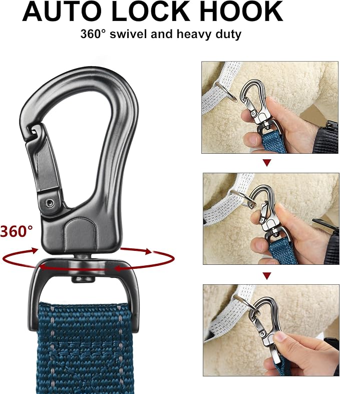 PetiFine 4FT Heavy Duty Dog Leash with Soft Padded Double Handle | Traffic Handle Extra Control,Auto Lock Hook,Reflective Nylon Walking Lead for Large,Medium,Small Breed Dogs