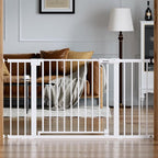 Babelio Extra Wide Baby Gate, 36-56" Baby Gate for Doorway, Pet Gate with Wide Walk Thru Door and Lock Indicator, Pressure Mounted Safety Gate with Double Lock and Self-Closing, Wihte