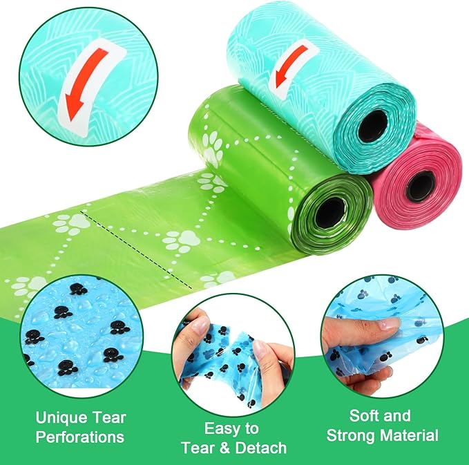Thenshop 3000 Counts 200 Rolls Dog Poop Bag Plastic Dog Waste Bags Disposable For Doggie Pets Poop Outdoor Walking Travel Mixed Colors(Lovely Style)