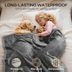 Luciphia Waterproof Bed Blanket Washable, Soft Sherpa Fleece Puppy Reversible Throw Blankets for Small, Medium Dog Cat, Furniture Cover Protector Couch from Liquid Pee and Pet Fur,Light Grey,57" x 40"